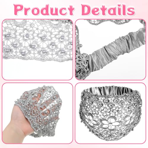 Tucnoeu 3pcs Boho-Chic Crystal & Pearl Embellished Wide Headbands, Wide Boho Pearl Headband for Wome, Floral Beaded Lace Elastic Headband Suitable for Daily Wear and Weddings Stylingvarious Holidays - color: blue, white, silver