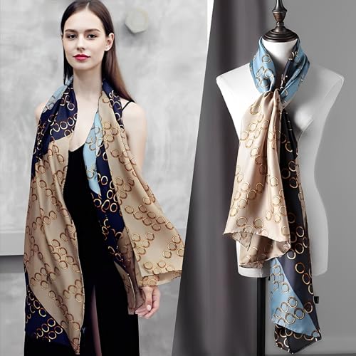 vimate 100% Large Silk Feeling Scarf-Women's Fashion Long Mulberry Silk Satin Neck Scarf Sunscreen Shawl Wrap Headscarf - color: Style 20