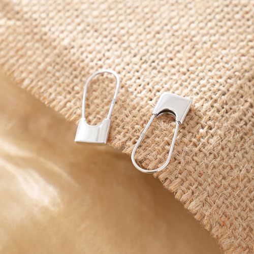CHIC & ARTSY 925 Sterling Silver Safety Pin Earrings - Lightweight Comfortable Punk Paperclip Cartilage Hoop Earrings, Trendy Industrial Style Jewellery for Women and Men - color: White-#1