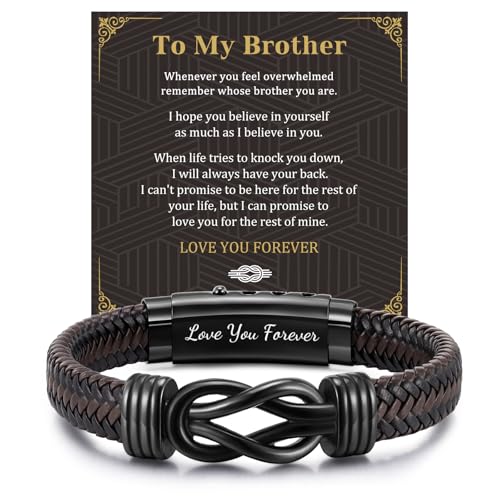 MEALGUET Men's Bracelets Gifts for Men - Brown Braided Leather Infinity Knot Bracelets Engraved Love Massage for Son Man Husband Boyfriend, Mens Bracelet Jewelry Gift for Birthday Valentine's - style: to my brother