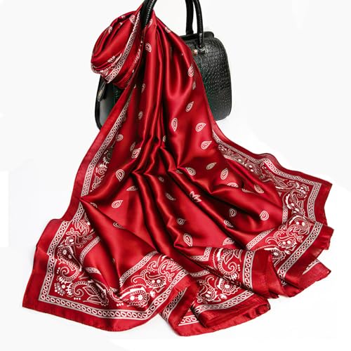 vimate 100% Large Silk Feeling Scarf-Women's Fashion Long Mulberry Silk Satin Neck Scarf Sunscreen Shawl Wrap Headscarf - color: Style 09