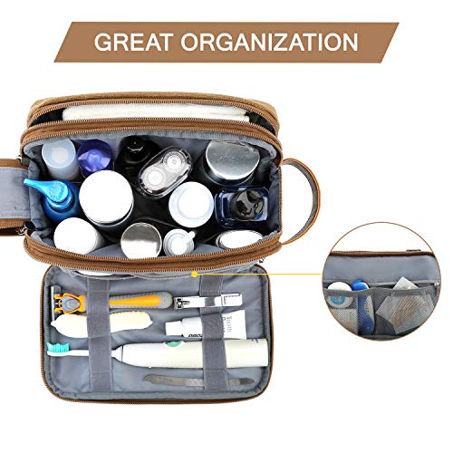 BAGSMART Toiletry Bag for Men, Canvas Travel Toiletry Organizer Dopp Kit Water-resistant Shaving Bag for Toiletries Accessories,Khaki-Medium - color: Khaki, size: Medium