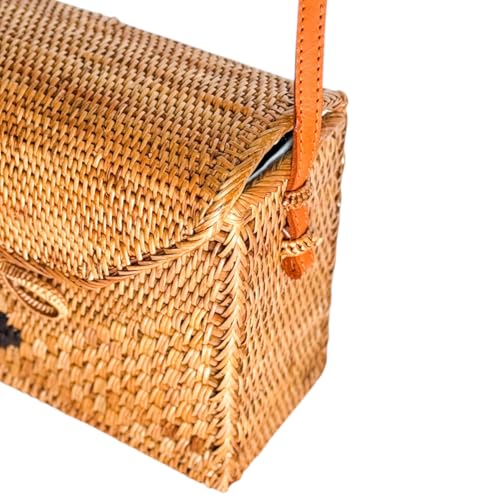 Utama Rattan Bag - Handmade Wicker Woven Purse - Ata, Woven, Straw, Bags - Circle, Square, Oval, Trapezoid Straw Boho Bags - color: Square Bow