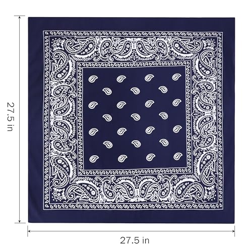Mochabao 100% Cotton 27" x 27" Large Bandanas for Men & Women, Multi-Purpose Bandana Headbands, Square Head Scarf - color: White/Black/Navy Blue/Gray