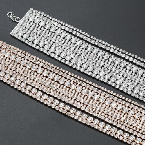Rhinestone Bling Multi-layered Faux Diamond Choker Necklace for Women Unisex,Sparkly Iced Out Tennis Shiny Collar Neclace Prom Party Formal Dressy Necklace Statement Crystal Jewelry - color: silver