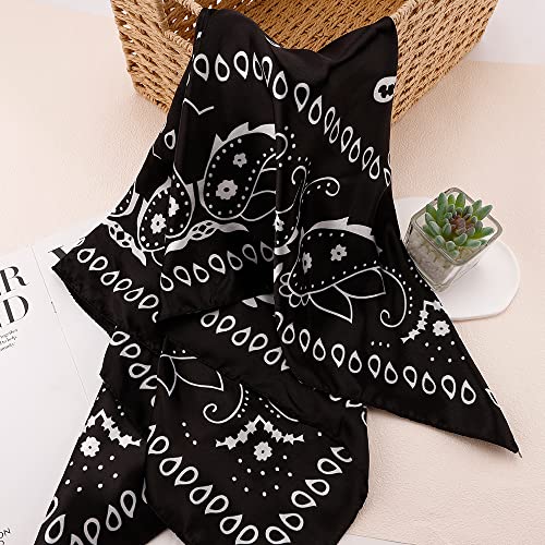 NZKNP Silk-Like Head Scarf - Women's Bandana Wraps - color: 31-black, size: 35"*35"