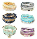 LOYALLOOK 6 Sets Bohemian Stackable Bead Bracelets for Women Stretch Bohemian Style Stretch Multilayered Boho Bracelet Set