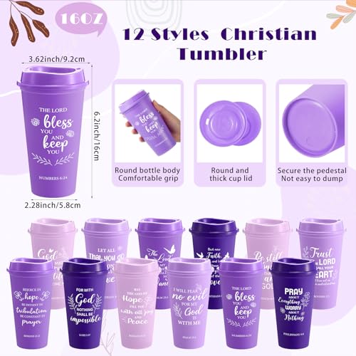 Skylety 12 Set/ 48 Pcs Christian Gifts for Women Men Religious Gift Set 16 oz Bible Scripture Cups with Lids Mini Spiral Notebooks Pens Keychains for Mother Father Birthday(Purple Gradient) - color: Purple Gradient