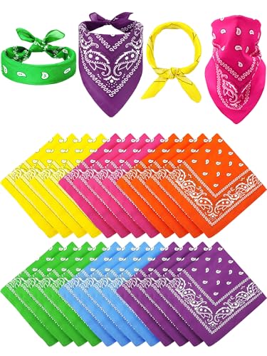 Unittype 36 Pieces Paisley Bandana Cowboy Bandanas Sports Novelty Headband Square Scarf Outdoor for Western Party Costume - color: Mix Color, style: Simple Style