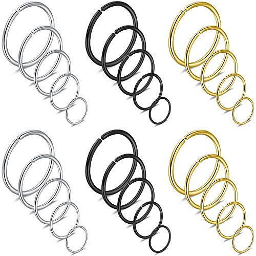 Ruifan 6-30PCS Non Pierced Stainless Steel Clip on Closure Round Ring Fake Nose Lip Helix Cartilage Tragus Ear Hoop Earrings Jewelry 20G - color: 30PCS - Mix Color 1#