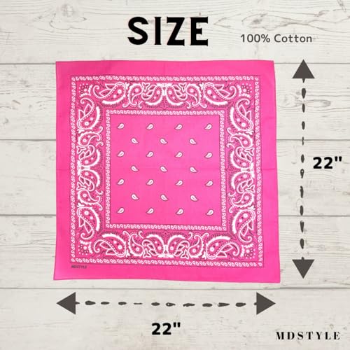 MDSTYLE 100% Cotton Bandana for Men & Women 22" x 22" Paisley Pattern Handkerchief Headband Scarf - color: Hot Pink - 3 Pack