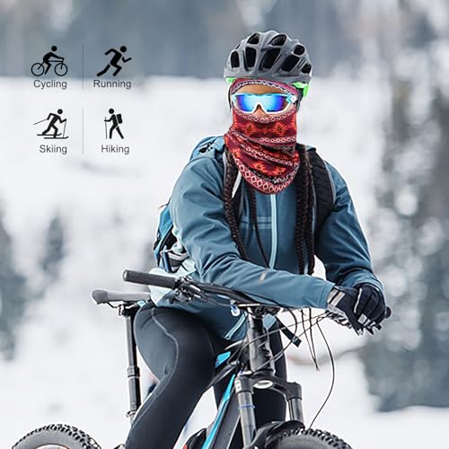 WK IEASON Winter Thermal Fleece Hat Scarf Set for Men Women Warm Windproof Cap Neck Warmer Fleece Beanie Scarf Set for Skiing - color: Red Bohemain