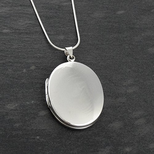 FashionJunkie4Life Sterling Silver Oval Locket Necklaces for Women, 18" Cable Chain - style: Large Simple