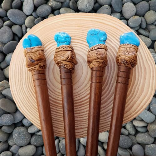 Natural Tumbled Healing Gemstone Crystal Wooden Hair Stick Handmade Gifts Boho Reiki by Smoky Quartz (Turquonite Magnesite) - color: Turquonite Magnesite
