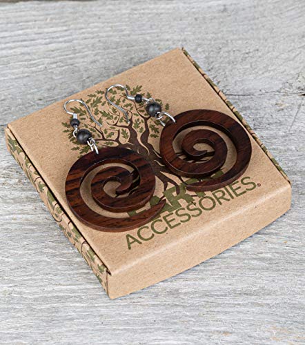 Earth Accessories Organic Wood Dangle Spiral Earrings for Women - Boho Ear Rings or Tribal Earring for African, Hawaiian, Maui, Egyptian, or Indian Looks