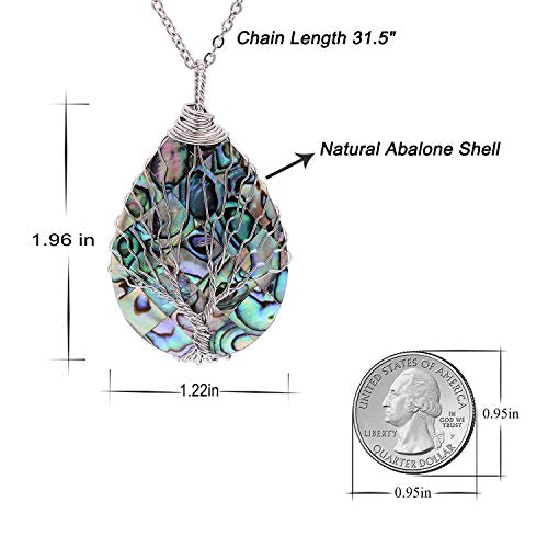 sedmart Tear Drop Abalone Shell Pendent Necklace Wire Wrap Abalone Shell Tree of Life Pendant Necklace Fashion Necklace Jewelry for Women handmade necklace mothers day necklace for mom jewelry - color: A1 Silver Abalone