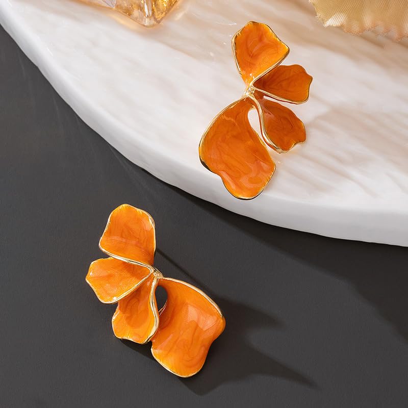 Chunky Earrings Big Statement Earrings for Women Trendy Large Floral Ginkgo Leaf Flower Earring Irregular Long Drop Dangle Earrings Chunky Jewelry - style: 1 - Orange