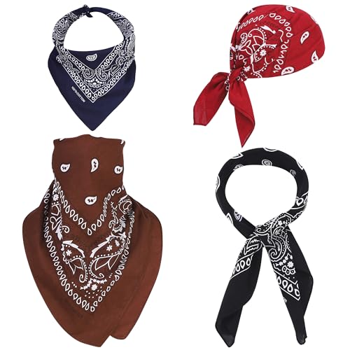 Mochabao 100% Cotton 27" x 27" Large Bandanas for Men & Women, Multi-Purpose Bandana Headbands, Square Head Scarf - color: Red/Black/Navy Blue/Brown