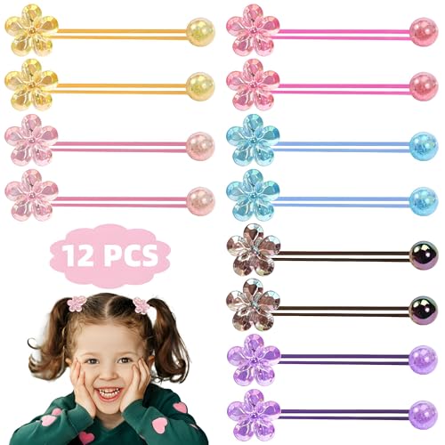 12PCS Ball Charm Hair Ties Colored Camellia Bead Rubber Band Bubble Hair Ties with Balls No Damage Ponytail Holders for Toddler Girls (Pink, Purple, Blue, Rose Red, Grey,Yellow) - color: Pink, Purple, Blue, Rose Red, Grey ,Yellow