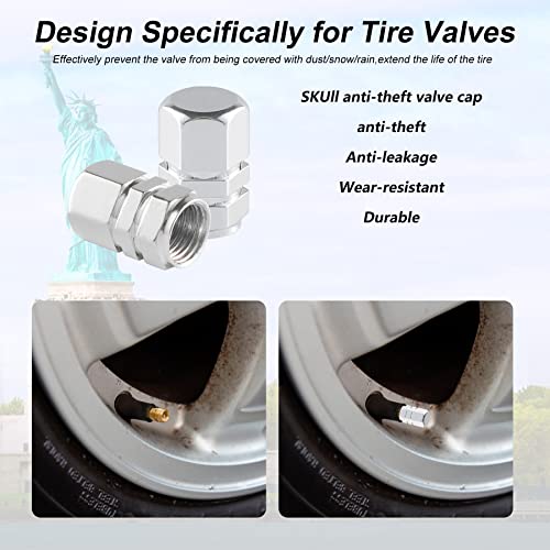 Alpmosn Aluminum Tire Stem Valve Caps Wheel Valve Covers Car Dustproof Tire Cap Cover Accessories, Universal for SUV, Car, Bike and Motorcycle，Hexagon Shape (4PCS Silvery) - color: Silvery
