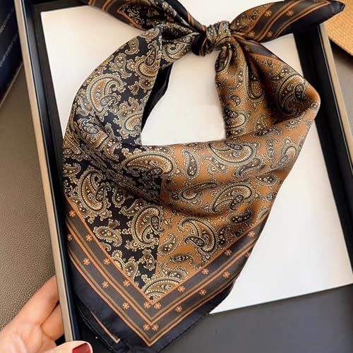 Aufeel Women's 100% Pure Mulberry Silk Small Square Scarf - Neckerchief Women - Silk Headscarf - 21" x 21" - color: Black Copper