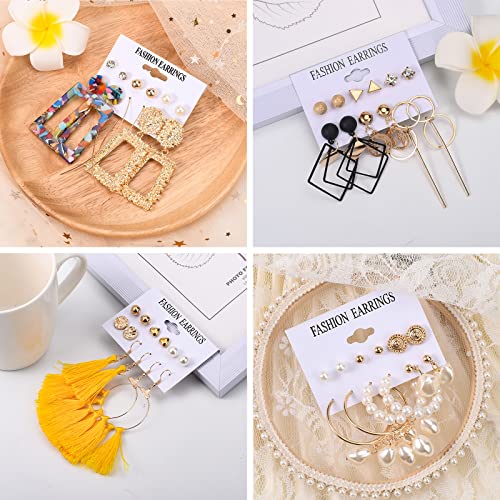 53 Pairs Earrings Set for Women, Fashion Acrylic Tassel Gold Hoop Earrings Multipack Statement Pearl Earring Stud Pack, Hypoallergenic Drop Dangle Earrings for Valentine's Day Gift