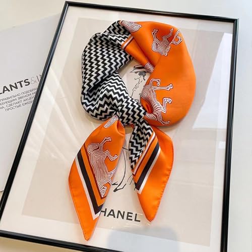 Sumolux Head Hair Scarf for Women Like Satin Silk Scarf Bandana Hair Wrapping Night Large Square Scarves 27.5" - color: Orange Horse