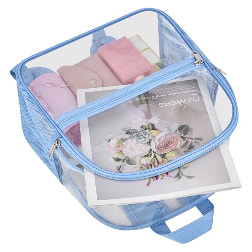 Oraben Clear Backpack, Stadium Approved 12 x 6 x 11, Small Clear Backpack for Concerts & Stadium Events, Fast Security Check, Waterproof PVC, Adjustable Straps, Women Men - color: Sky Blue, style: Enhanced Strap