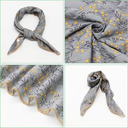 Large Cotton Bandanas for Women, 27 x 27 inch Hair Neck Scarf, Headband Square Scarf - color: Little Yellow Flower in Stone