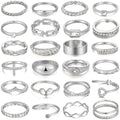 FAXHION 25 PCS Gold Stackable Rings Set for Women, Simple Twist Knuckle Finger Ring Trendy, Dainty Stacking Statement Thumb Rings Pack Jewelry Gift - color: A-silver
