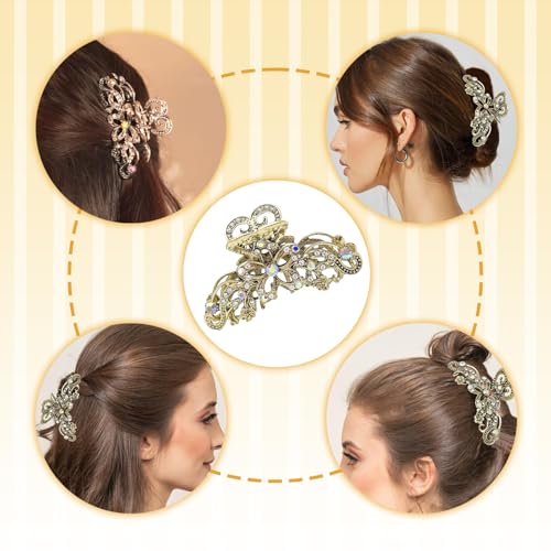 2 Pcs Gold Rhinestone Claw Clip, Crystal Bling Diamond Claw Clips, Hollow Hair Clips for Women, Elegant Hair Accessories for Party, Wedding, Daily Use - color: 2 Gold