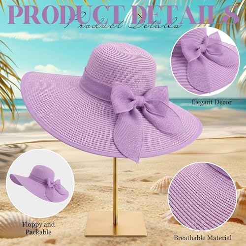 3 Pcs Summer Beach Set for Women Wide Brim Straw Sun Hat, Swimsuit Coverup Sarong, Heart Sunglasses - color: Purple