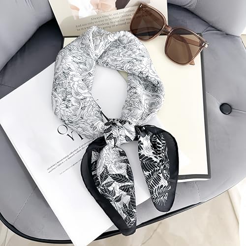 MINIDORA Satin Scarves for Women 27.5 × 27.5 inches Medium Square Elegant Silk Feeling Head Scarf - color: A0081-black