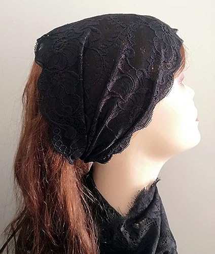 Lace Headband, Wide Floral Headcovering for Women (Black, 1 Count Pack of 1) - color: Black