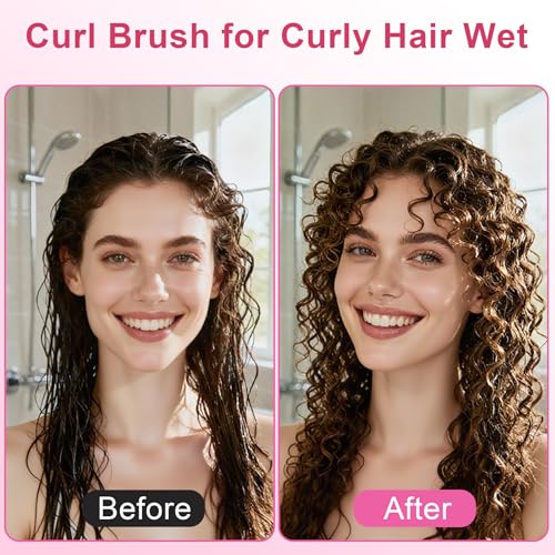 Curly Hair Brush, Curl Defining Brush with Soft Boar Bristles Detangling Tangled Glides, Wide-Teeth Design Effortlessly Shaping & Defining Curls (Pink Green) - color: Pink Green