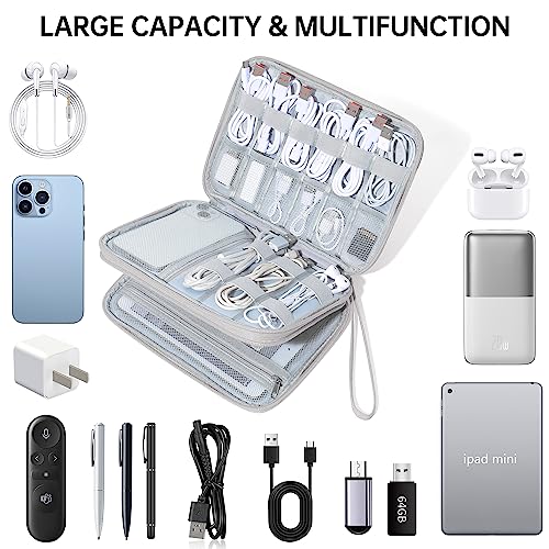 CILLA Electronics Organizer Travel, Travel Cord Organizer Case, Compact Electronics Accessories Bag for Cable, Cord, Charger, Phone - color: Grey
