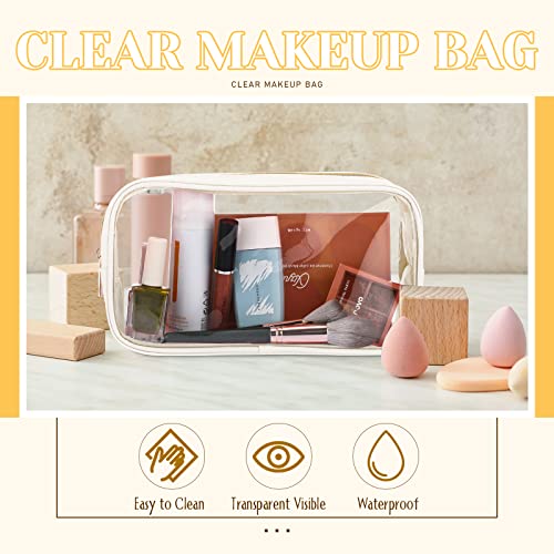 9 Pcs Preppy Clear Makeup Bag DIY Chenille Letter Pouch Large Nylon Makeup Bag Travel Toiletry Zipper Cosmetic Organizer Pouch PVC Bags for Women, 9.5 x 5.1 x 2.8 Inch(Cream White) - color: Cream White