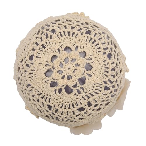ZLYC Women Cotton Crochet Slouchy Beanie Hat Handmade Knit Summer Skull Cap - color: Decorative Flowers Beige