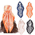 4Pcs Silk Head Scarves for Women Satin Hair Scarf 35”Large Square Bandana Silk Like Neck Scarf Shawl - color: Orange/Navy/Black/Coffee