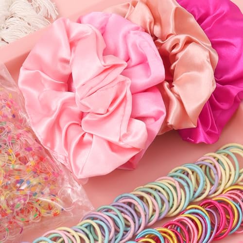 Rosvia Hair Accessories Set for Girls,Toddler Colorful Elastic Hair Ties with Gift Box 505PCS, Cute Rabbit Ear Hair Ties, Mini Flower Claw Clips and Butterfly Hair Clips,Satin Silk Scrunchies - color: Multicolor-1