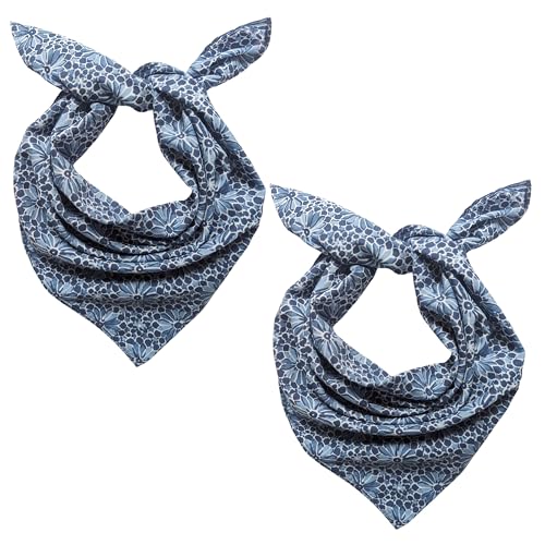 AVKA Studio 100% Cotton Bandanas for Women & Men, 2 Pack 20x20 Inch, 22x22 inch Hand Printed, Lightweight Cotton Handkerchief - color: Deep Blue, size: 22 x 22 Inches Large
