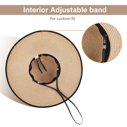 Beach Hats for Women - Beach Hat Womens UPF 50+, Packable Sun Hat Women Roll Up, Wide Brim Straw Hat for Women - color: Khaki