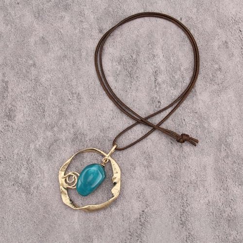 JAOYU Boho Necklace for Women Large Pendant Necklace Boho Long Choker Leather Gold Necklace Vintage Earthy Jewelry Trendy - style: Hippie Long Necklace