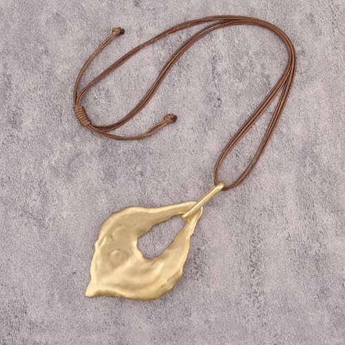 Leather Necklace for Women Large Pendant Hippie Choker Necklace Vintage Sweater Necklace Chunky Boho Necklaces for Women - style: Boho Jewelry Long Necklace