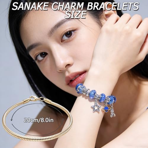 Exway 10 Pcs Snake Charm Bracelet Chain 8.0 Inch Gold Charm Bracelet Kit Snake Chain Bracelets Chain for Christmas DIY Women Jewelry Making Gifts - color: gold style A, size: 8.0in