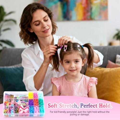 115 Pcs Hair Clips for Girls,900 Pcs Colorful Hair Rubber Bands,Toddler No-Slip Hair Accessories Kit with Animals,Fruits,Butterfly,Snap Clips, Bobby Pins for Baby Fine Hair