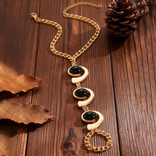 Boho Open Bracelet Ring Set for Women Black and Gold Jewelry Set Oval Cuff Bracelet Adjustable Ring Vintage Jewelry - style: U-Black