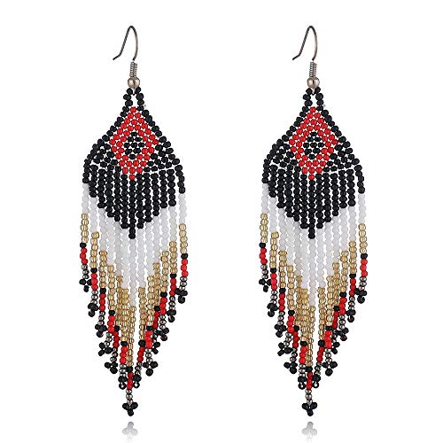 Women Jewellery 4 Pair Multicolor Nation Bohemian Style Tassel Earrings Handmade Beaded Jewelry
