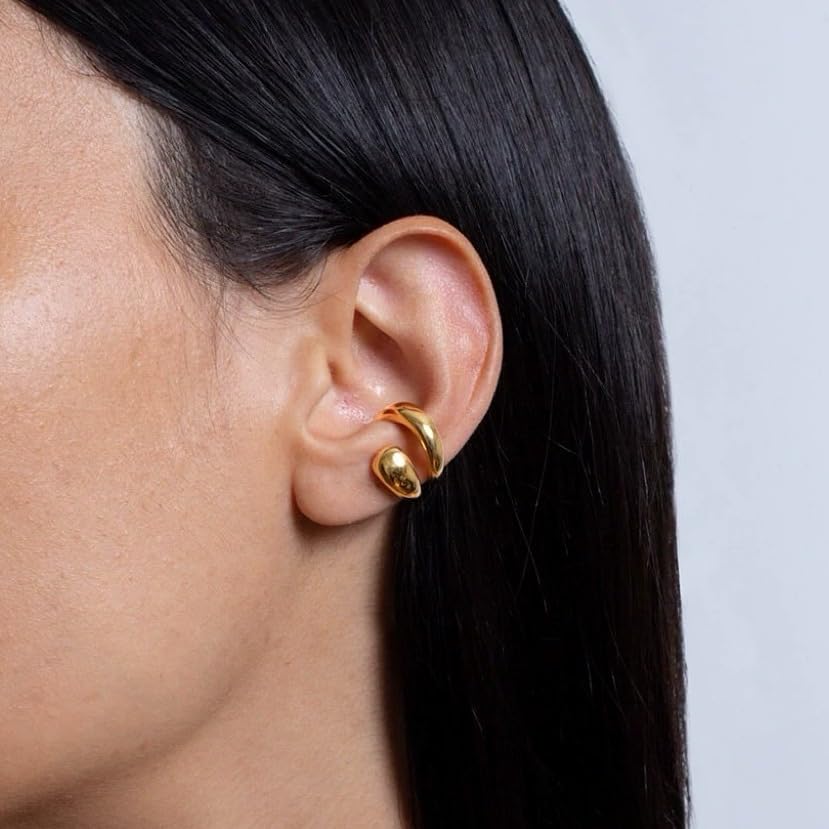 Ear Cuffs Non Piercing Chunky Water Droplet Ear Cuff Earrings for Women Trendy Clip on Cartilage Simple C-Shaped Diamond Studded Ear Clip Jewelry Best Gifts 2026 - color: A-Gold