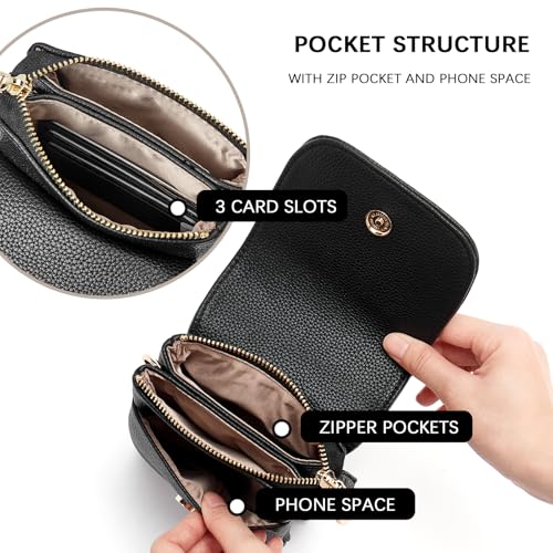 BOSTANTEN Vegan Leather Crossbody Bags for Women Designer Cell Phone Bag Wallet Purses Adjustable Strap - color: B-02-pebble Black